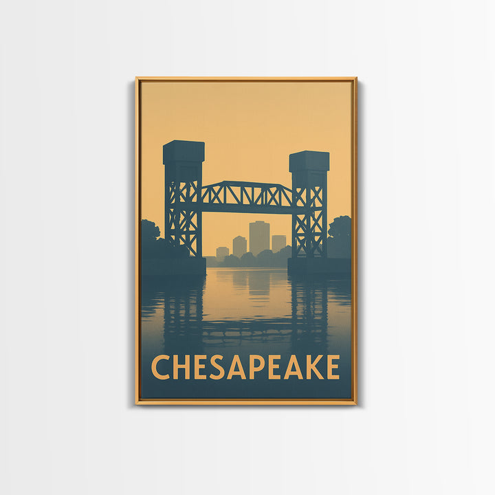 Chesapeake Travel Poster, Canvas Print, Sunset Skyline Wall Art, Chesapeake City Art, Retro Travel Print, Travel Wall Decor, Art Print
