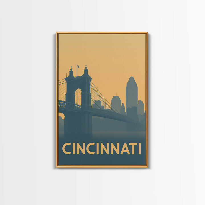 Cincinnati Travel Poster, Framed Canvas Print, Minimalist Retro Wall Art, Cincinnati Wall Art, Vintage Travel Print, Travel Poster Art