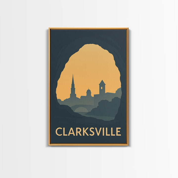 Clarksville Tennessee Travel Poster, Canvas Print, Sunset Skyline Wall Art, Clarksville Wall Art, City Travel Prints, Mid Century Wall Art