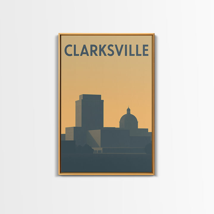 Clarksville Travel Poster, Framed Canvas Print, Mid Century Travel Art, Clarksville Art Print, Vintage City Art, Vintage City Poster