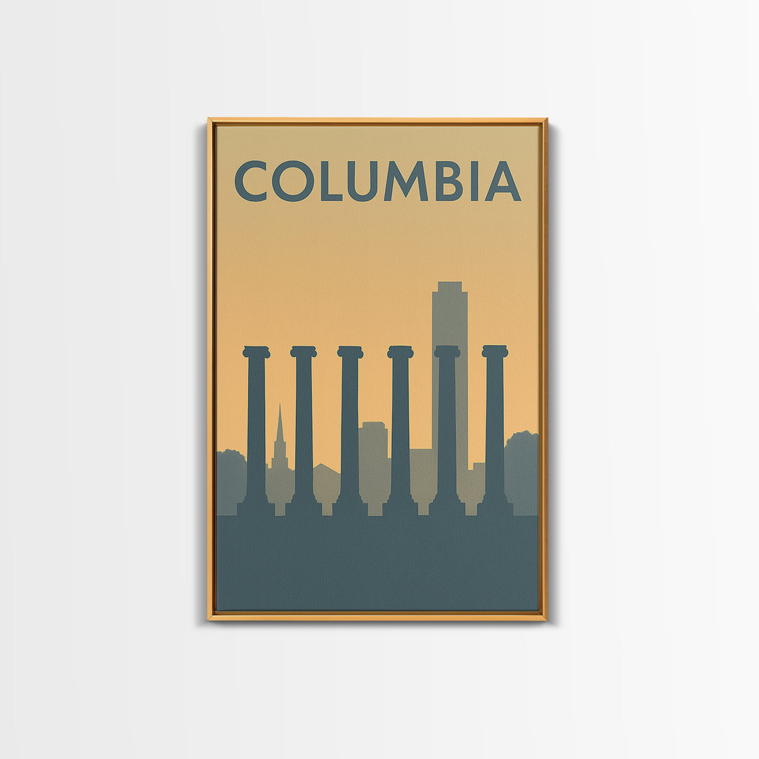Columbia South Carolina Travel Poster, Canvas Print, Sunset Skyline Wall Art, Columbia Print, Art Print, Watercolor Downtown Skyline