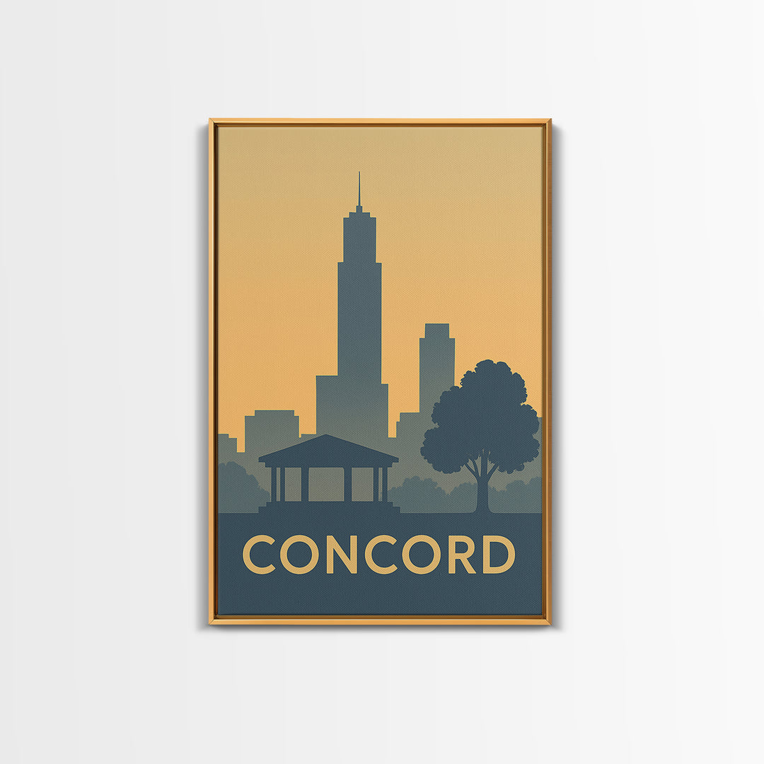 Concord Travel Poster, Framed Canvas Print, Minimalist Retro Wall Art, Concord Wall Art, Eclectic Wall Decor, Retro Travel Print
