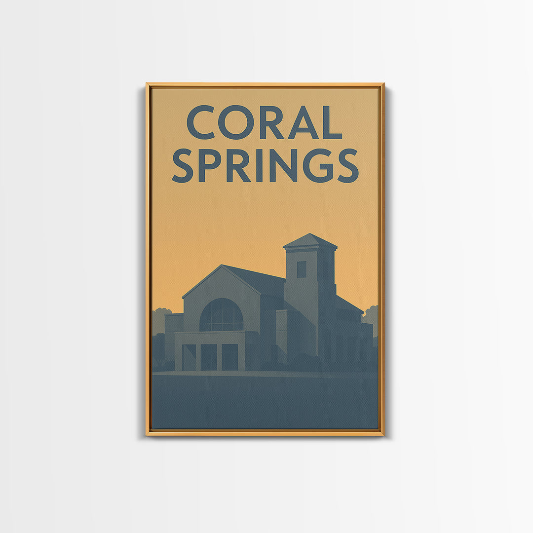 Coral Springs Travel Poster, Framed Canvas Print, Sunset Skyline Wall Art, Coral Springs Wall Art, City Travel Prints, City Illustration