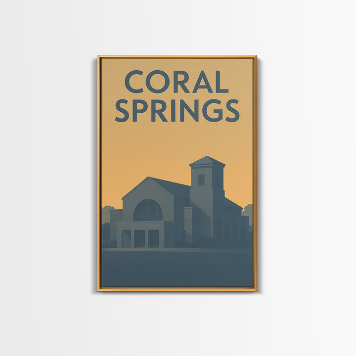 Coral Springs Travel Poster, Framed Canvas Print, Sunset Skyline Wall Art, Coral Springs Wall Art, City Travel Prints, City Illustration