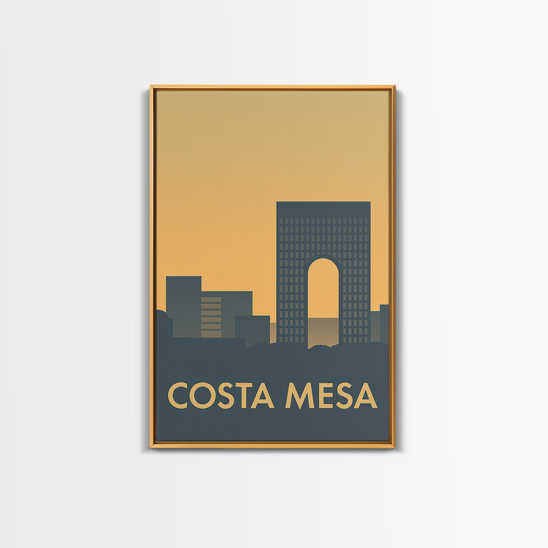 Costa Mesa Travel Poster, Framed Canvas Print, Sunset Skyline Wall Art, Costa Mesa Wall Art, Wanderlust Decor, City Art Print, Design 2