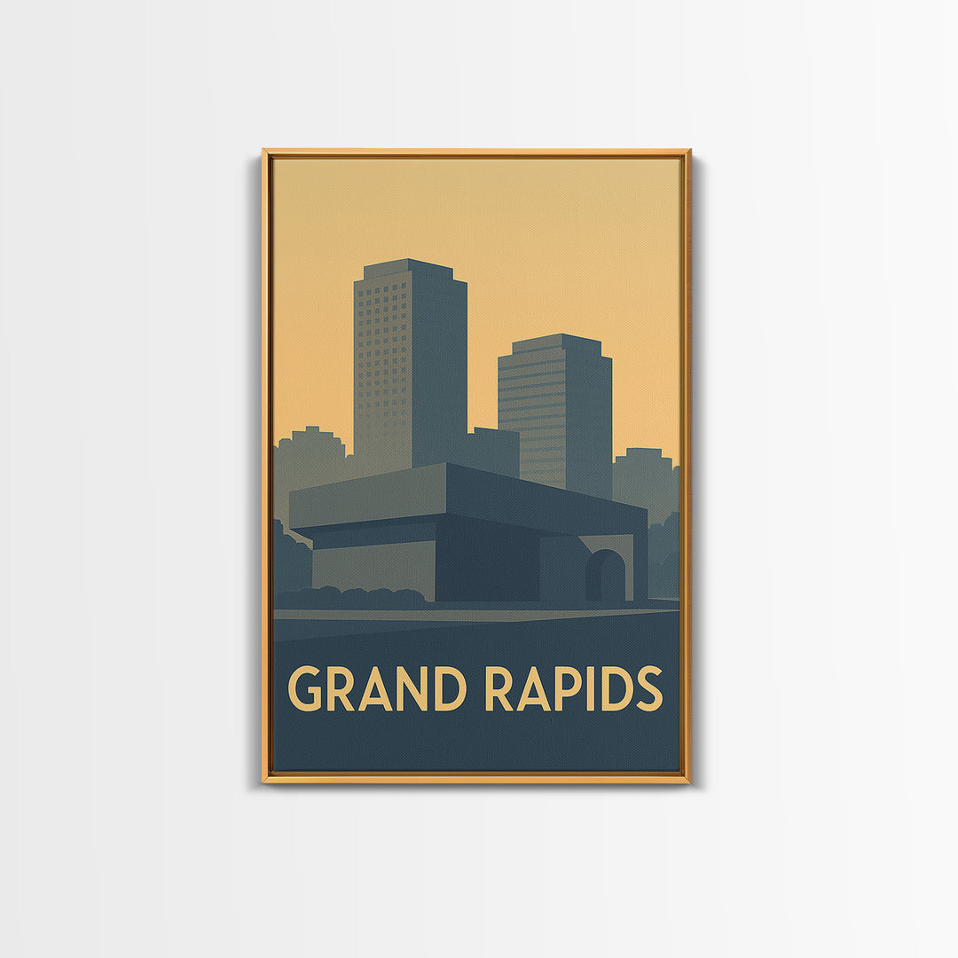 Grand Rapids Travel Poster, Framed Canvas Print, Minimalist Retro Wall Art, Grand Rapids Art Print, Vintage Travel Art, Travel Poster Art