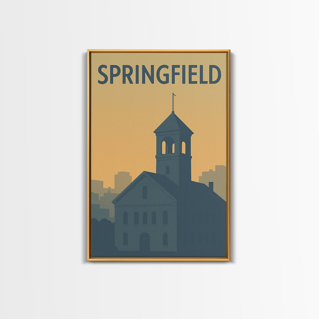 Springfield Travel Poster, Framed Canvas Print, Vintage City Poster Art, Springfield Art Print, Vintage City Poster, Mid Century Wall Art