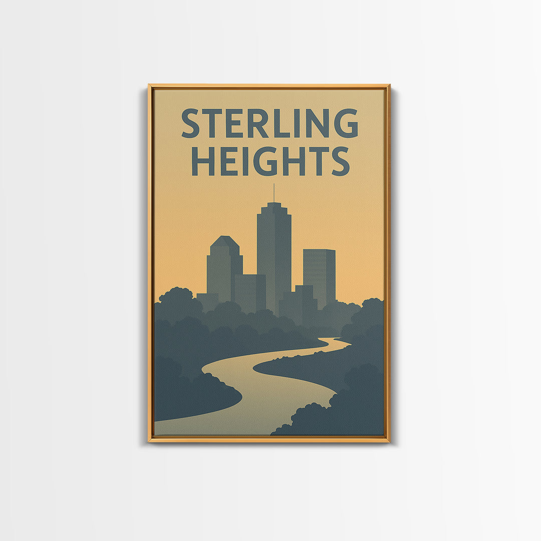 Sterling Heights Travel Poster, Canvas Print, Sunset Skyline Wall Art, Sterling Heights Travel Art, Watercolor Urban Skyline, Office Decor