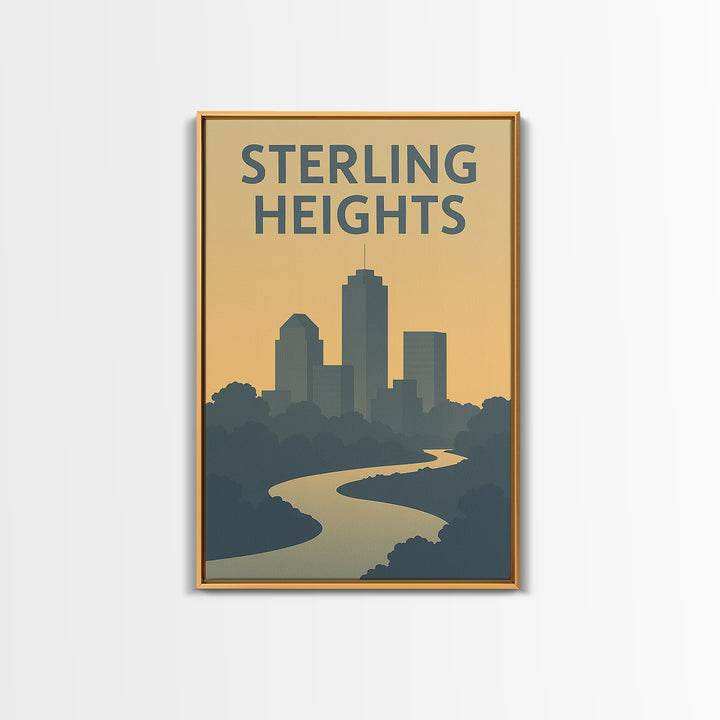 Sterling Heights Travel Poster, Canvas Print, Sunset Skyline Wall Art, Sterling Heights Travel Art, Watercolor Urban Skyline, Office Decor