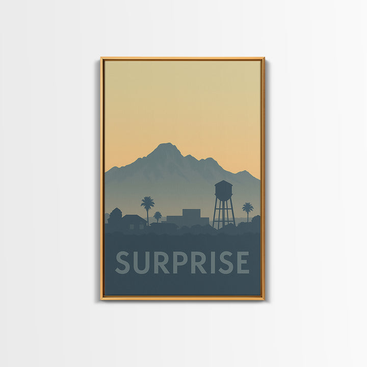 Surprise Travel Poster, Framed Canvas Print, Sunset Skyline Wall Art, Surprise Poster Print, Travel Poster Art, Eclectic Wall Decor