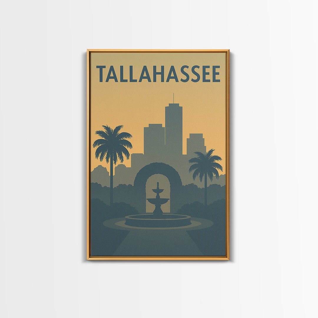 Tallahassee Florida Travel Poster, Framed Canvas Print, Mid Century Travel Art, Tallahassee Wall Art, City Art Print, Modern Wall Decor
