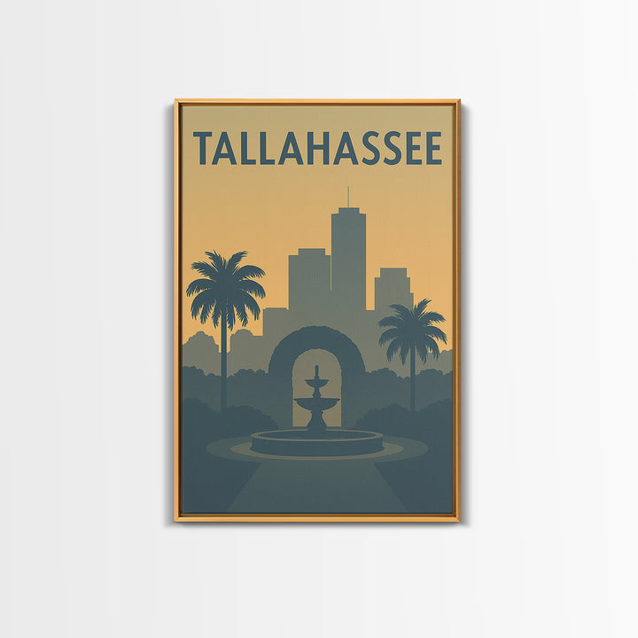 Tallahassee Florida Travel Poster, Framed Canvas Print, Mid Century Travel Art, Tallahassee Wall Art, City Art Print, Modern Wall Decor