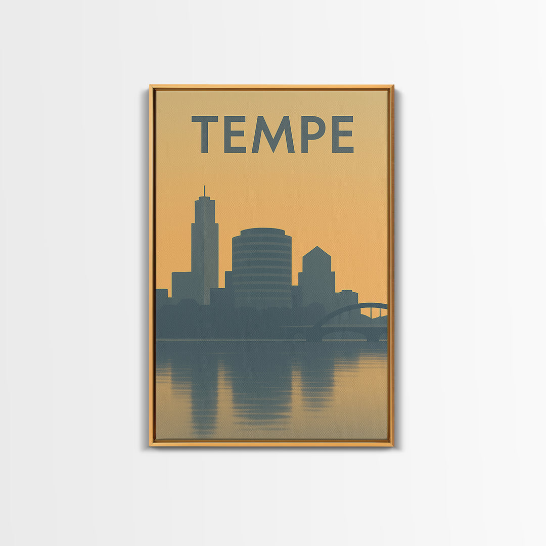 Tempe Travel Poster, Framed Canvas Print, Minimalist Retro Wall Art, Tempe Poster Print, Living Room Wall Art, Travel Poster Set
