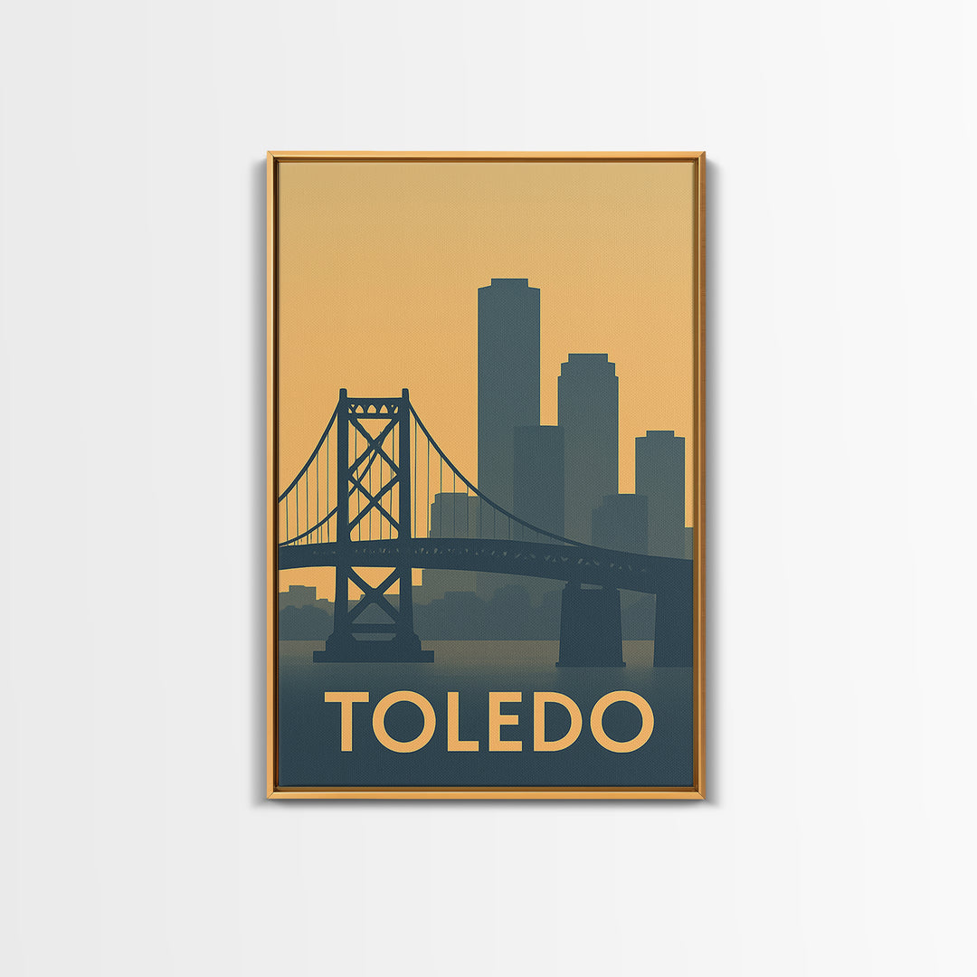 Toledo Ohio Travel Poster, Canvas Print, Retro Wall Art, Toledo Wall Art, Watercolor Cityscape, City Travel Prints, Retro Travel Print
