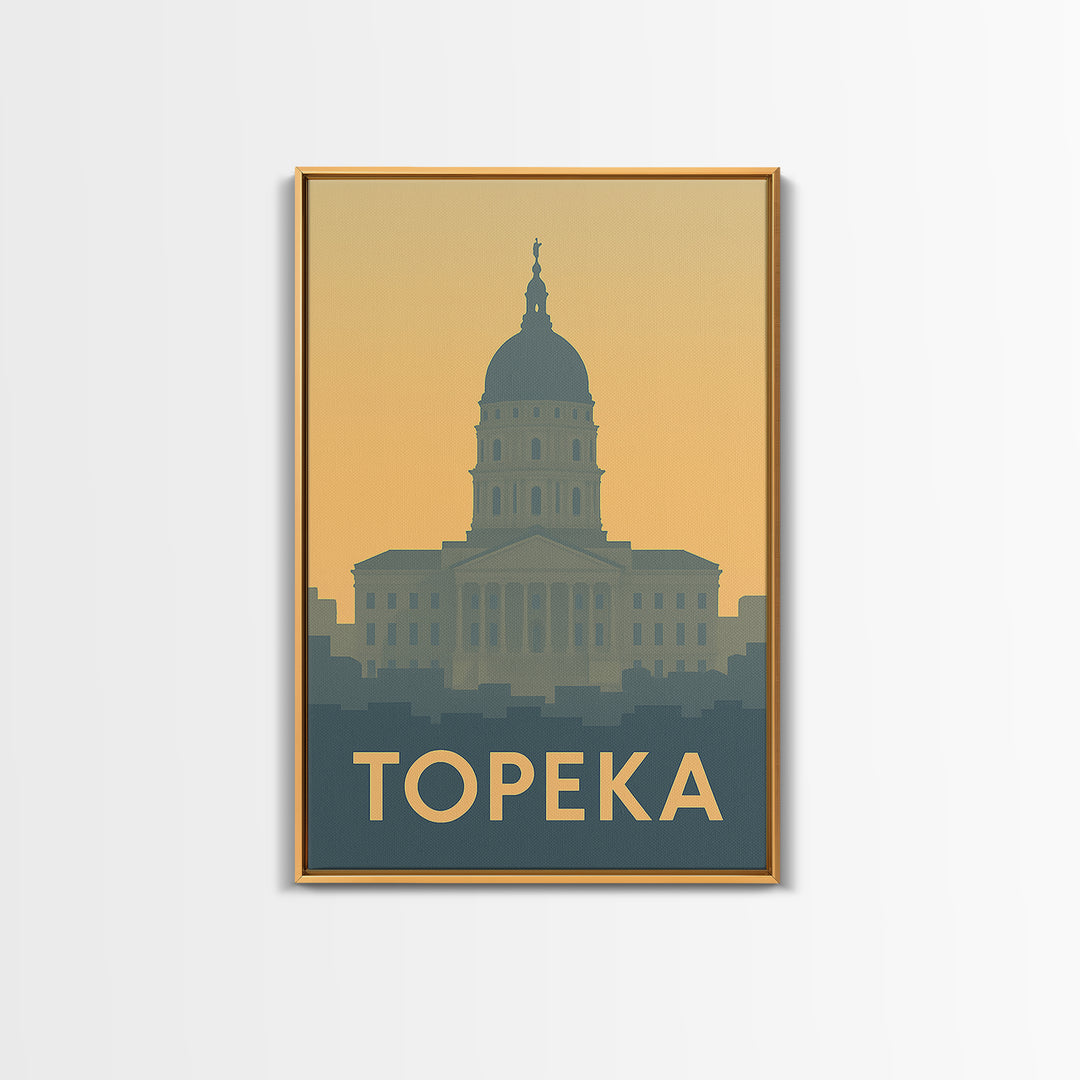 Topeka Travel Poster, Framed Canvas Print, Minimalist Retro Wall Art, Topeka Travel Art, Vintage Travel Art, Travel Art Print, Design 2