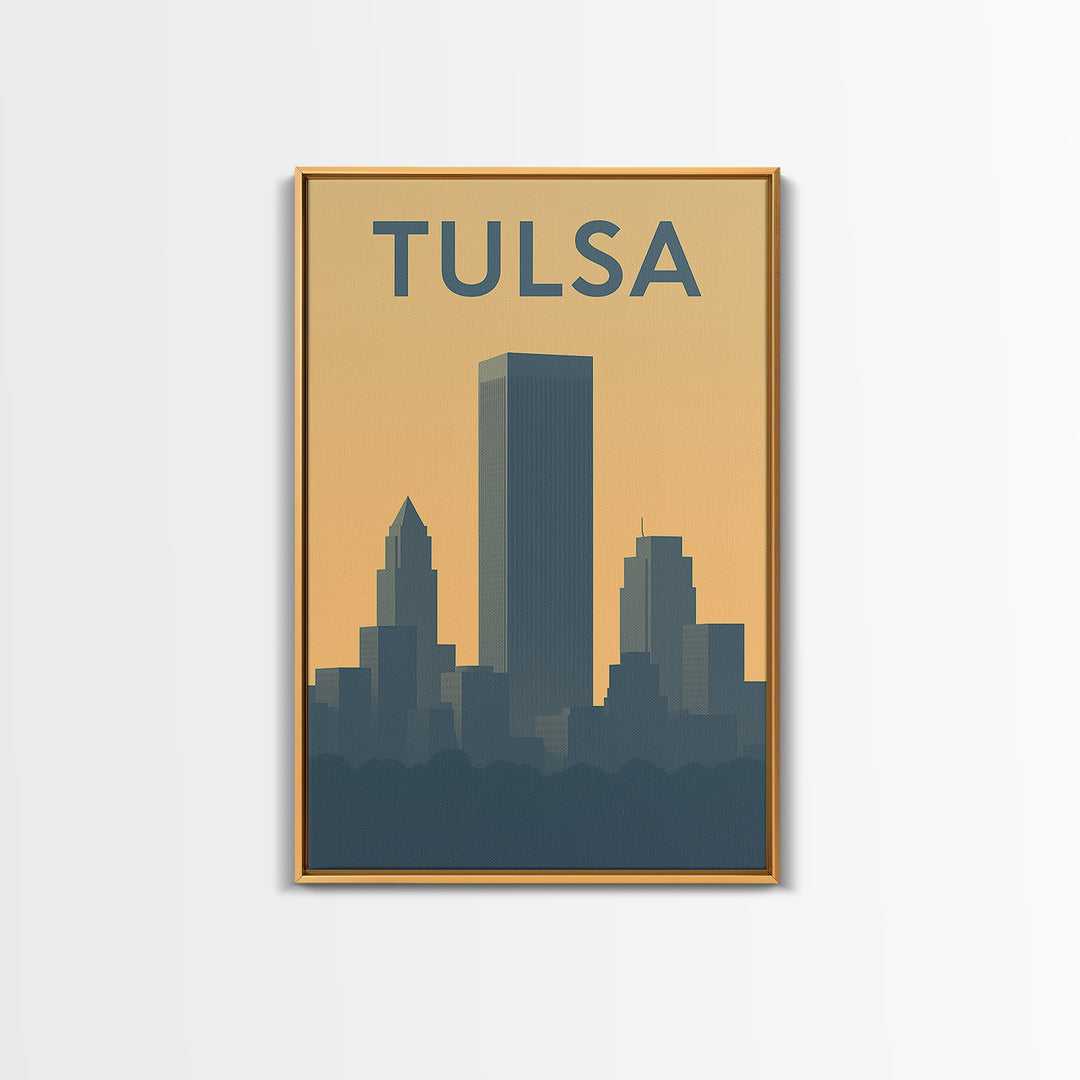 Tulsa Travel Poster, Framed Canvas Print, Sunset Skyline Wall Art, Tulsa Art Print, City Travel Prints, Wanderlust Decor, Travel Wall Decor