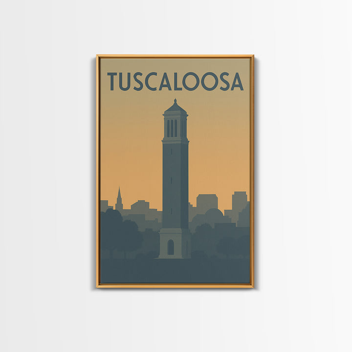 Tuscaloosa Travel Poster, Framed Canvas Print, Minimalist Retro Wall Art, Tuscaloosa Art Print, City Illustration, Vintage Travel Print
