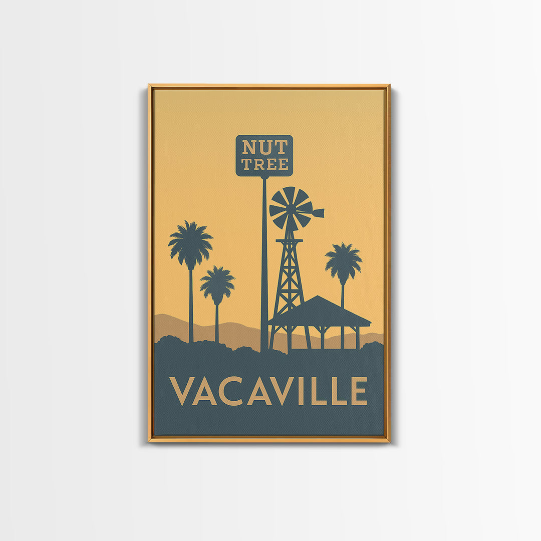 Vacaville Travel Poster, Framed Canvas Print, Minimalist Retro Wall Art, Vacaville Poster Print, Eclectic Wall Decor, Living Room Wall Art