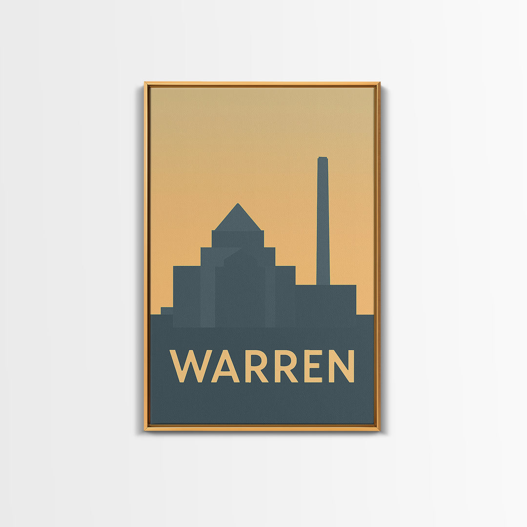 Warren Travel Poster, Framed Canvas Print, Vintage City Poster Art, Warren Poster Print, Vintage City Art, Travel Wall Art, Retro Poster