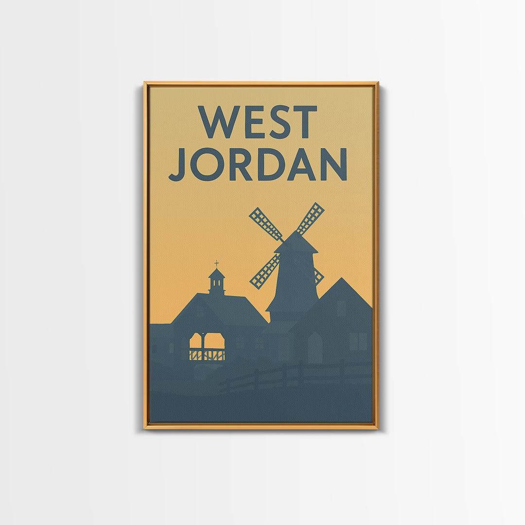 West Jordan Utah Travel Poster, Framed Canvas Print, Mid Century Travel Art, West Jordan Travel Art, Travel Poster Art, Travel Wall Art
