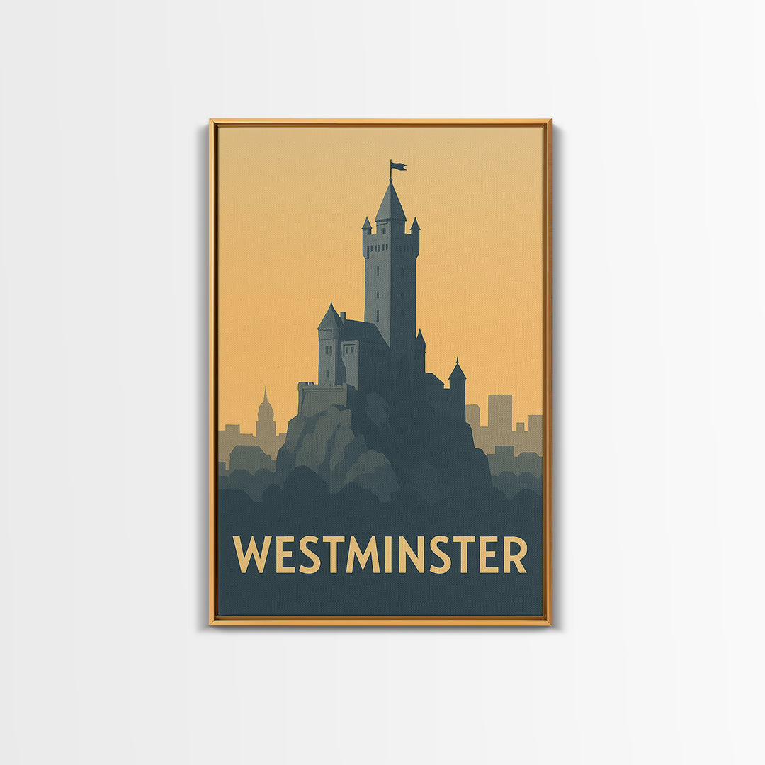 Westminster Travel Poster, Canvas Print, Minimalist Retro Wall Art, Westminster Wall Art, City Travel Prints, Retro Travel Print