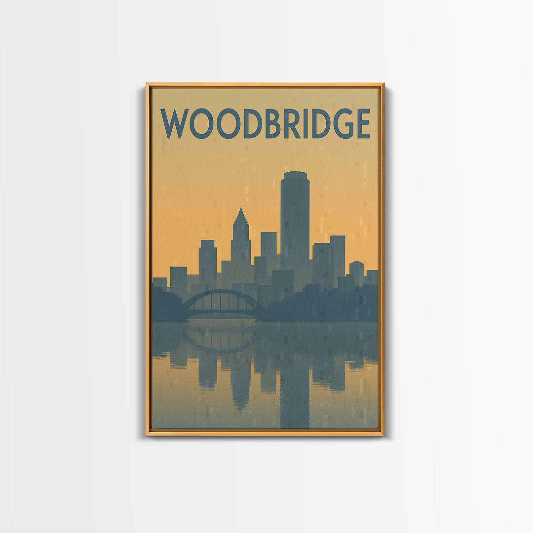 Woodbridge Virginia Travel Poster, Canvas Print, Sunset Skyline Wall Art, Woodbridge Art Print, Retro Travel Print, Mid Century Wall Art