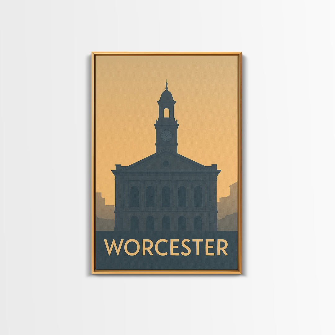 Worcester Massachusetts Travel Poster, Canvas Print, Mid Century Travel Art, Worcester Poster Print, Modern Wall Decor, Home Office Decor