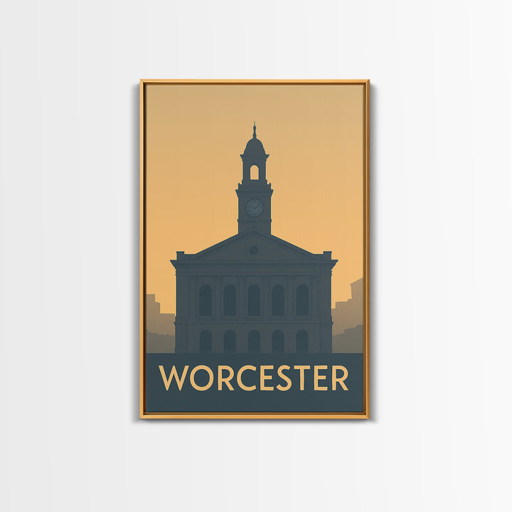 Worcester Massachusetts Travel Poster, Canvas Print, Mid Century Travel Art, Worcester Poster Print, Modern Wall Decor, Home Office Decor