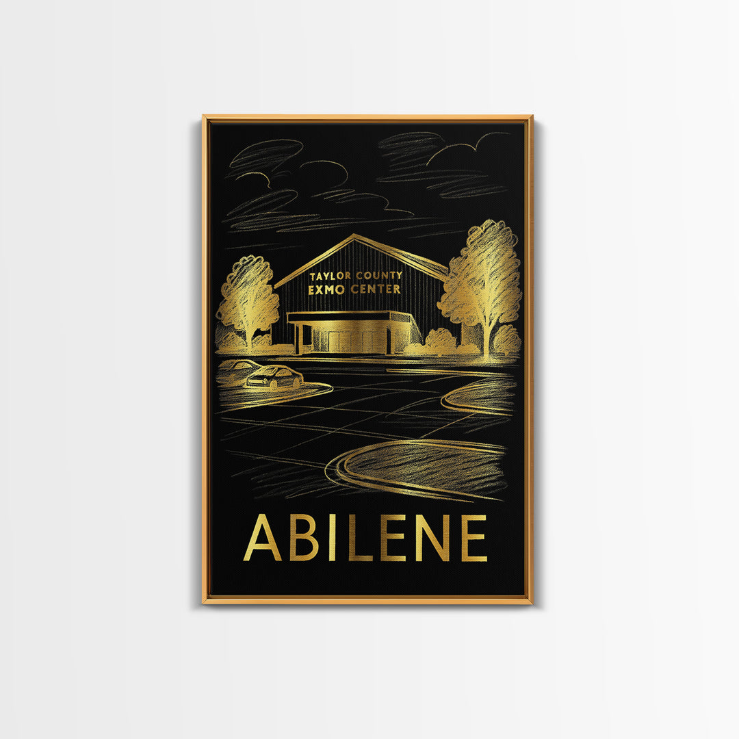 Abilene Travel Poster, Framed Canvas Print, Elegant Gold City Art, Abilene Art Print, Vintage Travel Print, Fine Art Print, City Art Print