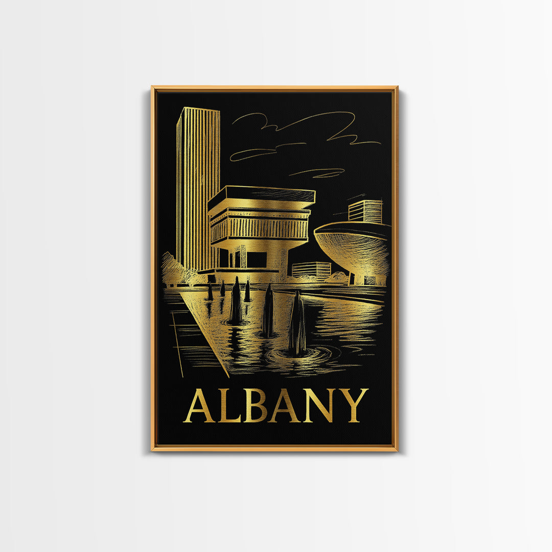 Albany Travel Poster, Canvas Print, Black And Gold Line Art, Albany Wall Art, Travel Poster Set, Vintage City Art, Gift For Travelers