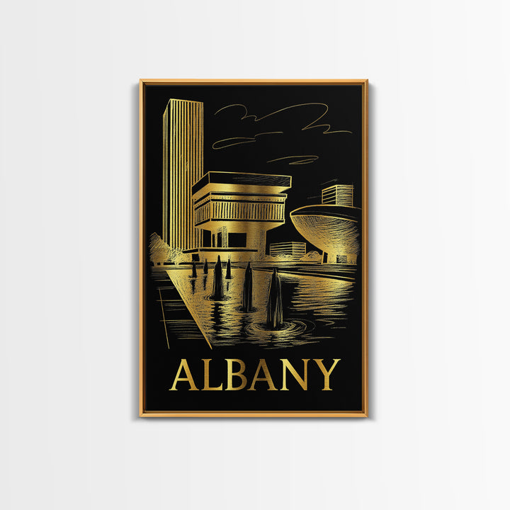 Albany Travel Poster, Canvas Print, Black And Gold Line Art, Albany Wall Art, Travel Poster Set, Vintage City Art, Gift For Travelers
