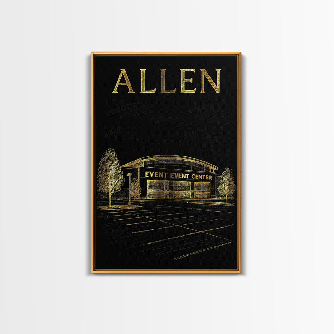 Allen Texas Travel Poster, Canvas Print, Gold Sketch Wall Art, Allen City Art, Gift For Travelers, Eclectic Wall Decor, Travel Art Print