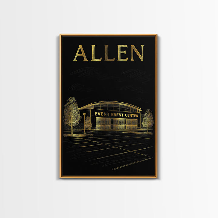 Allen Texas Travel Poster, Canvas Print, Gold Sketch Wall Art, Allen City Art, Gift For Travelers, Eclectic Wall Decor, Travel Art Print