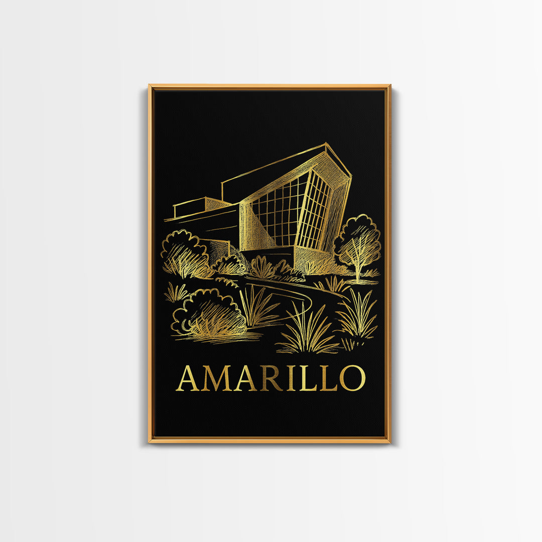 Amarillo Travel Poster, Framed Canvas Print, Gold Sketch Wall Art, Amarillo Travel Art, Home Office Decor, Fine Art Print, Poster Print