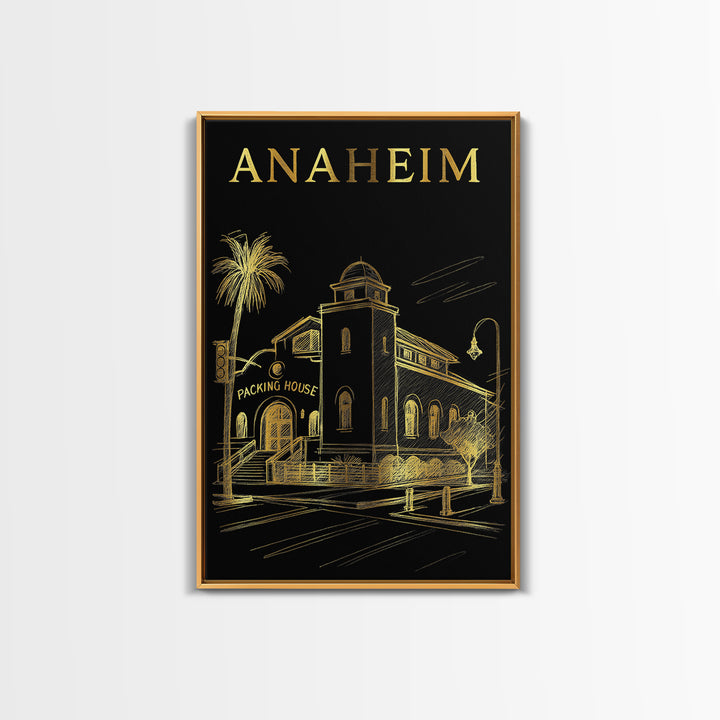 Anaheim California Travel Poster, Canvas Print, Elegant Gold City Art, Anaheim Art Print, Office Decor, Travel Wall Decor, Fine Art Print