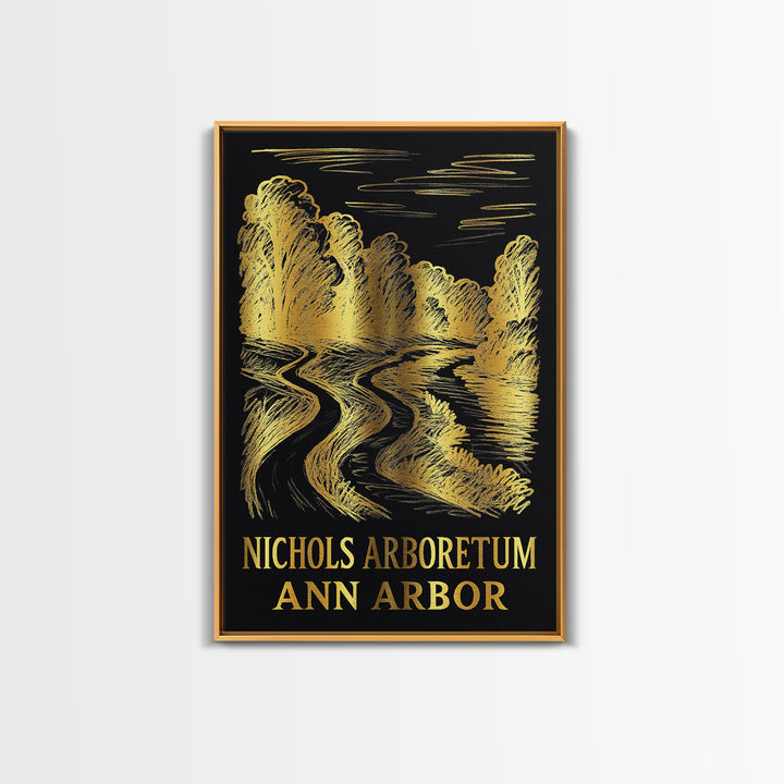 Ann Arbor Travel Poster, Framed Canvas Print, Dark Background Poster Art, Ann Arbor Wall Art, Home Office Decor, Modern Wall Decor