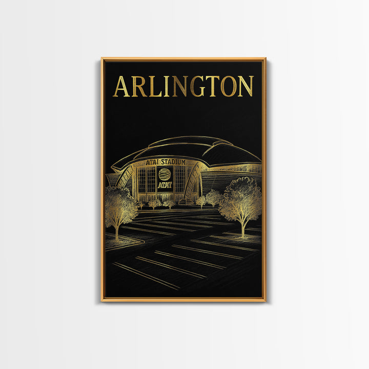 Arlington Texas Travel Poster, Canvas Print, Black And Gold Line Art, Arlington Wall Art, City Art Print, Wall Art, Fine Art Print