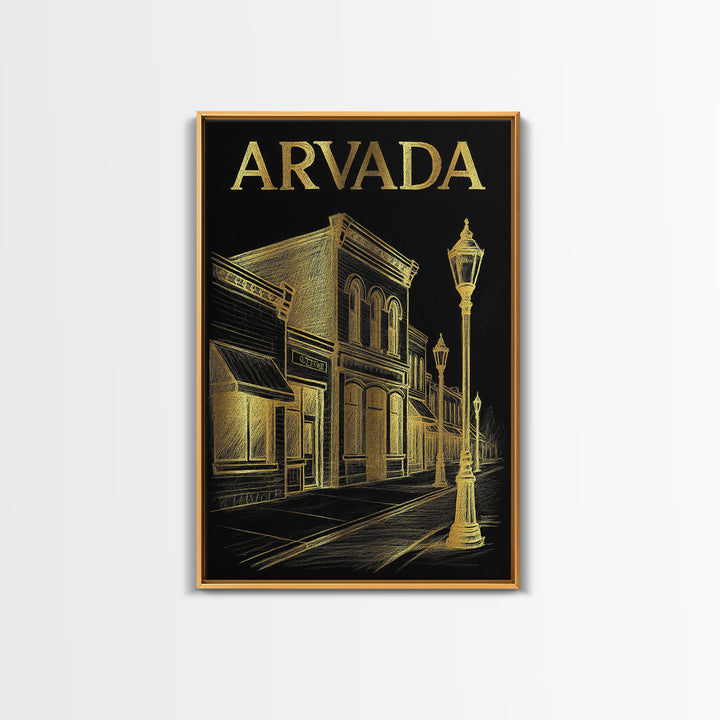 Arvada Colorado Travel Poster, Canvas Print, Black And Gold Line Art, Arvada Travel Art, Travel Art Print, Home Office Decor, Travel Prints