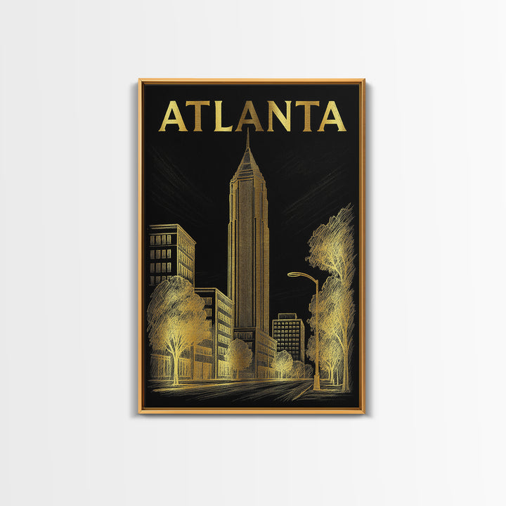 Atlanta Georgia Travel Poster, Framed Canvas Print, Dark Background Poster Art, Atlanta City Art, Vintage City Art, Living Room Wall Art