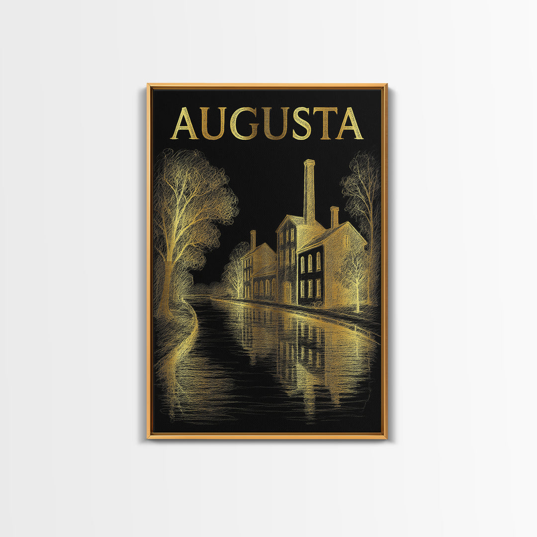 Augusta Georgia Travel Poster, Canvas Print, Elegant Gold City Art, Augusta Print, Watercolor Skyline Art, Travel Poster Set