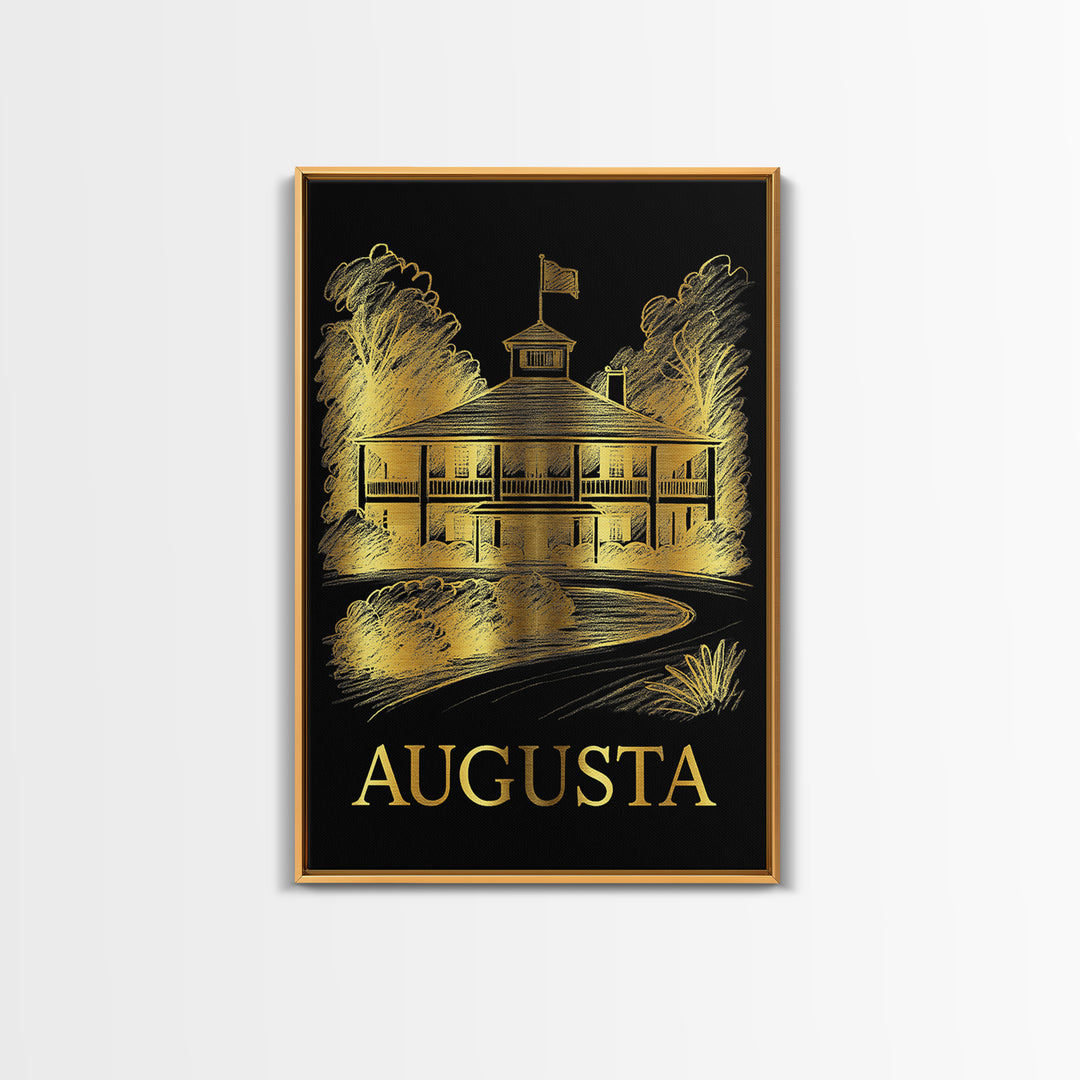 Augusta Travel Poster, Framed Canvas Print, Gold Sketch Wall Art, Augusta City Art, Wanderlust Decor, Travel Poster Art, Modern Wall Decor