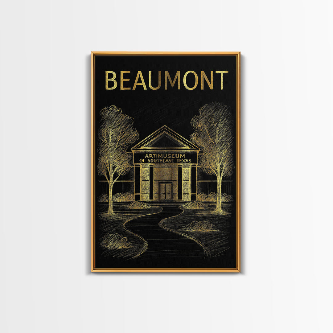 Beaumont Texas Travel Poster, Canvas Print, Gold Sketch Wall Art, Beaumont City Art, Wall Art, Travel Art Print, Wanderlust Decor