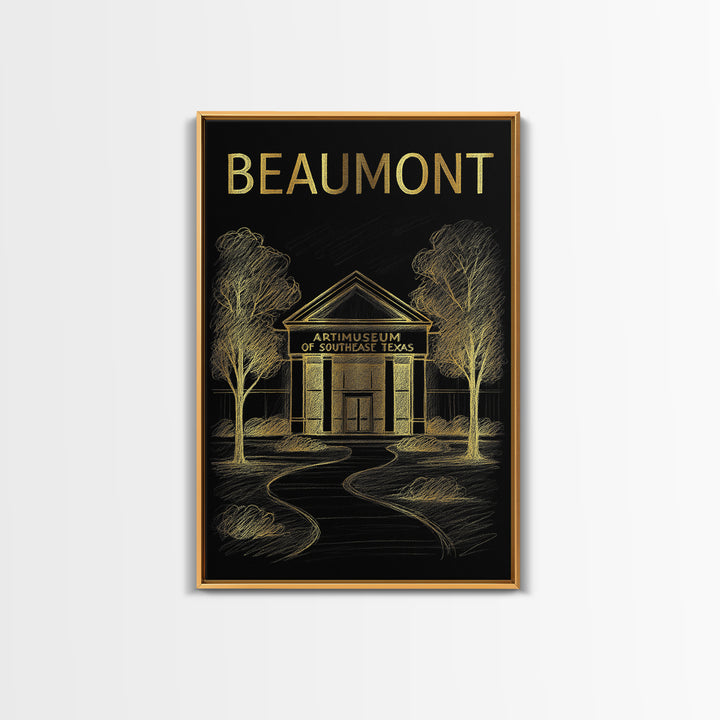 Beaumont Texas Travel Poster, Canvas Print, Gold Sketch Wall Art, Beaumont City Art, Wall Art, Travel Art Print, Wanderlust Decor
