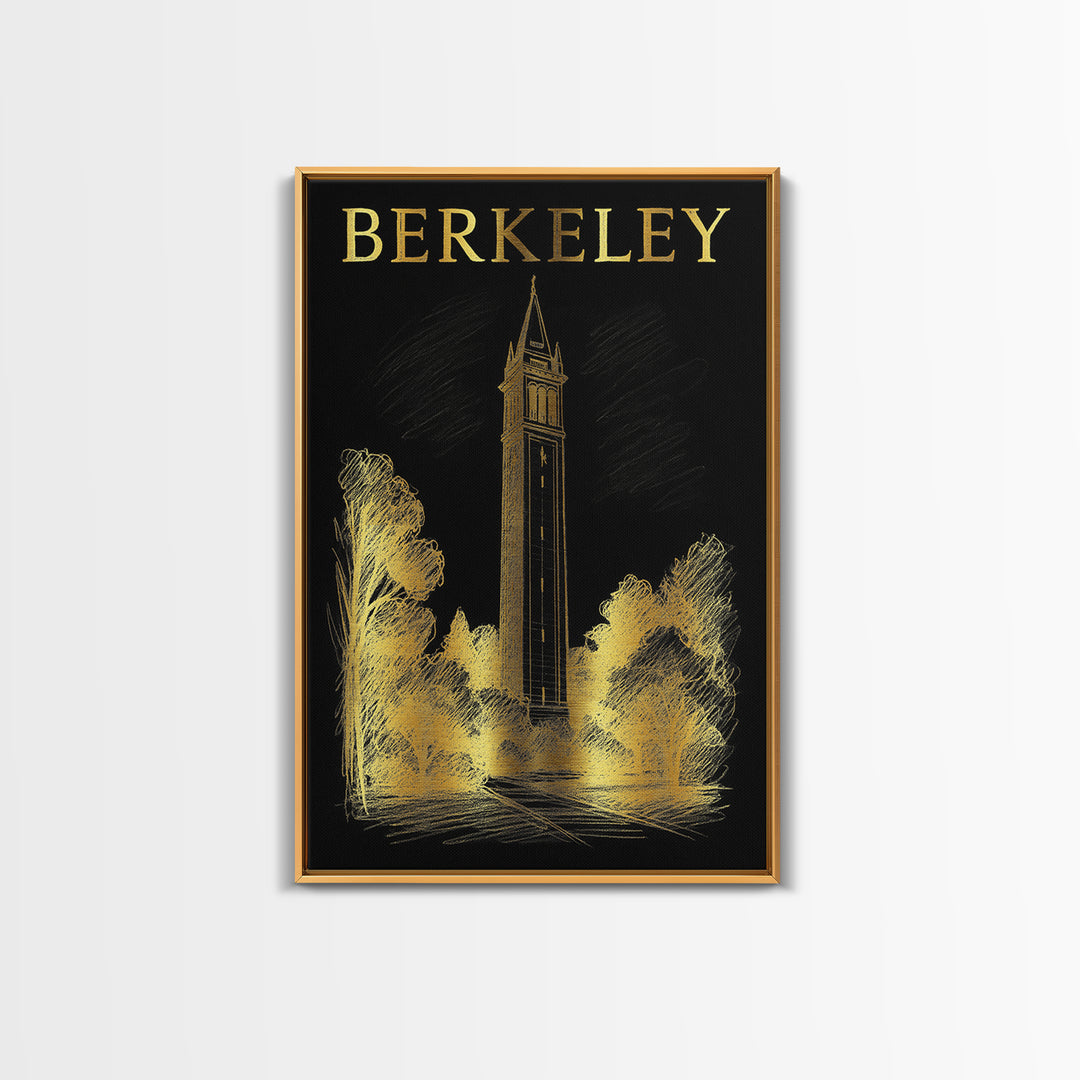 Berkeley California Travel Poster, Canvas Print, Black And Gold Line Art, Berkeley Wall Art, Retro Travel Print, Travel Poster Set