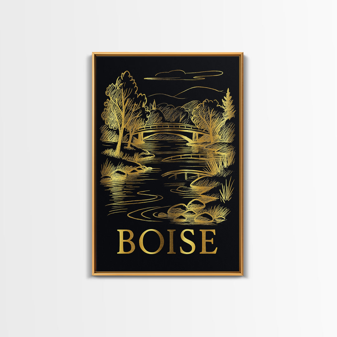 Boise Travel Poster, Canvas Print, Dark Background Poster Art, Boise Poster Print, Travel Wall Decor, Living Room Wall Art, Art Print