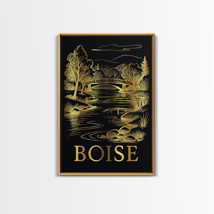 Boise Travel Poster, Canvas Print, Dark Background Poster Art, Boise Poster Print, Travel Wall Decor, Living Room Wall Art, Art Print
