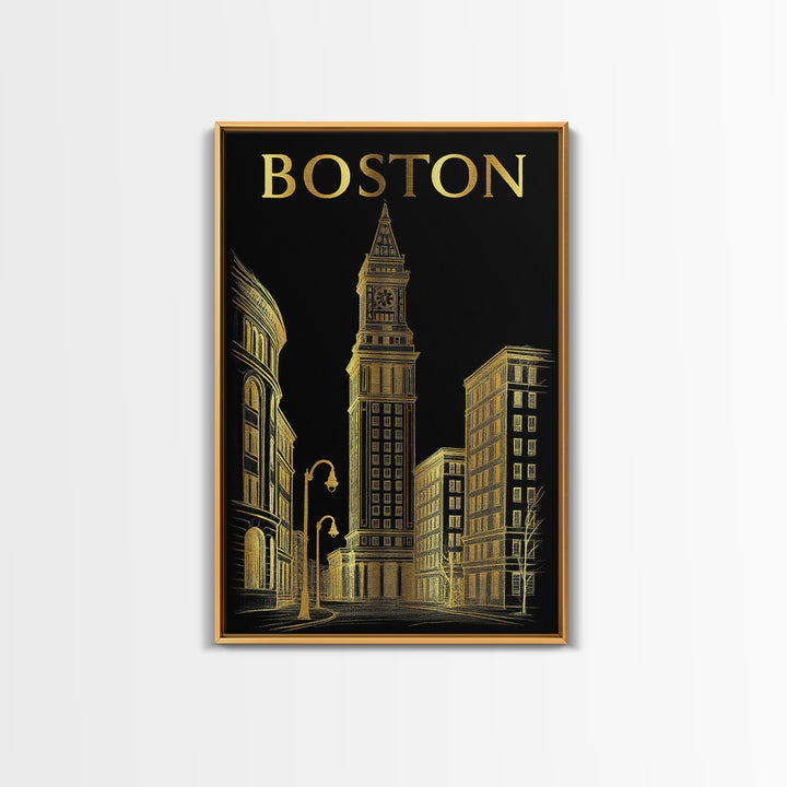Boston Massachusetts Travel Poster, Canvas Print, Black And Gold Line Art, Boston Art Print, Wall Art, Fine Art Print, Wall Decor
