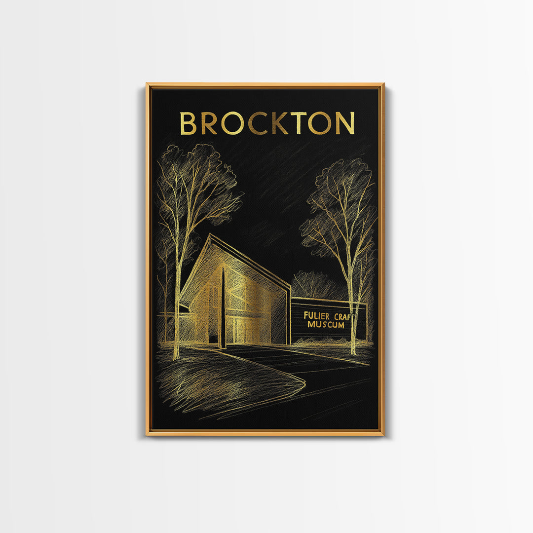 Brockton Massachusetts Travel Poster, Canvas Print, Elegant Gold City Art, Brockton City Art, Mid Century Wall Art, Vintage Travel Print