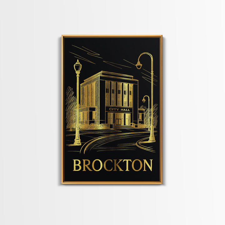 Brockton Travel Poster, Framed Canvas Print, Dark Background Poster Art, Brockton Travel Art, Mid Century Wall Art, Home Office Decor