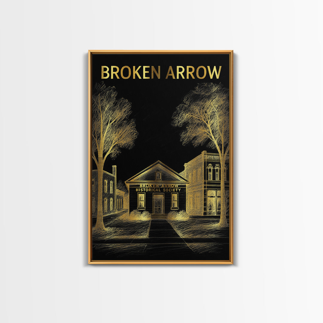 Broken Arrow Travel Poster, Canvas Print, Black And Gold Line Art, Broken Arrow Travel Art, Travel Wall Decor, City Travel Prints